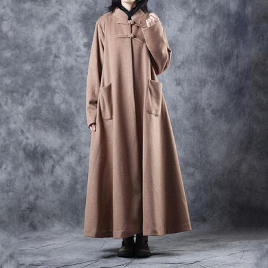 New Women Vintage Loose Beige Long Woolen Thick Coat TCT181130