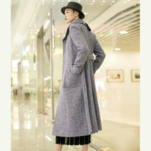 New light purple woolen outwear trendy plus size tei waist long coats pockets coats TCT181116