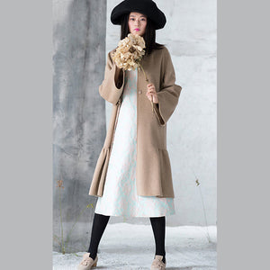 New nude woolen outwear oversized mid-length coats patchwork coats stand collar TCT181116
