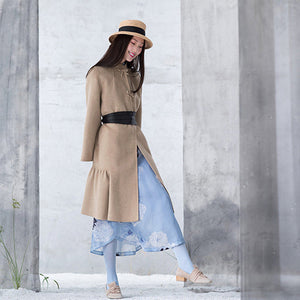 New nude woolen outwear oversized mid-length coats patchwork coats stand collar TCT181116