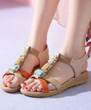 Orange Flat Sandals Cowhide Leather Handmade  best sandals for walking LX210723