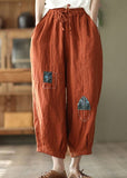 Orange Pockets Tie Waist Linen Harem Pants Summer GK-LPTS220422