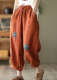 Orange Pockets Tie Waist Linen Harem Pants Summer GK-LPTS220422