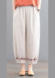 Organic Beige Embroideried Floral Pockets Crop Pants Summer GK-CPTS220419