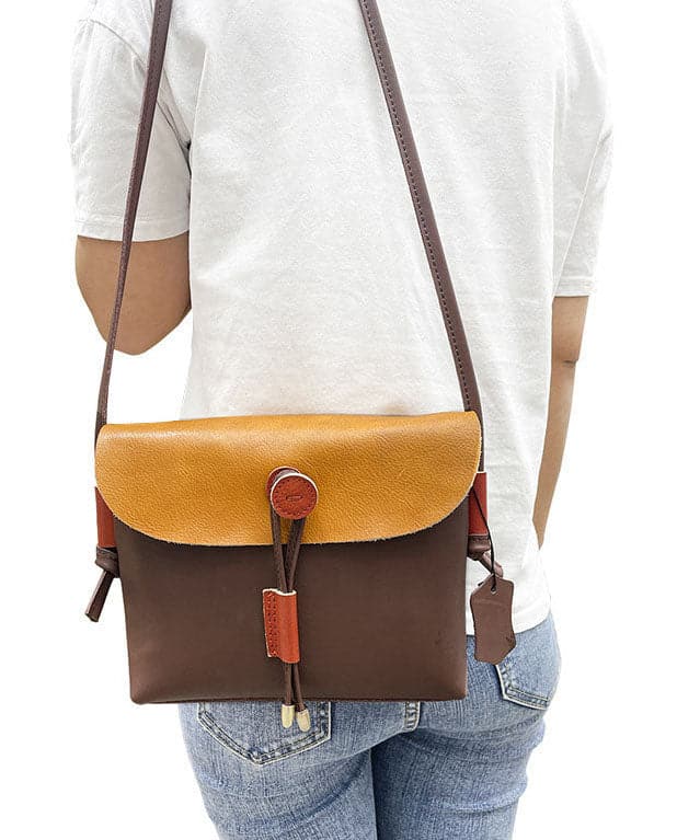 Organic Brown Yellow fashion Paitings Calf Leather Satchel Handbag BGS211230