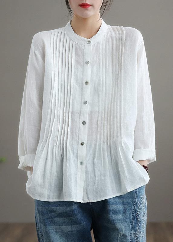Organic White Linen Shirt Tunics Women Ramie Blouse LTP210203