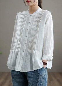 Organic White Linen Shirt Tunics Women Ramie Blouse LTP210203