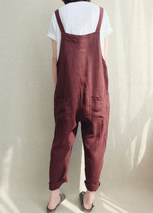 Chocolate Linen Jumpsuit Cute Cotton Overall dylinoshop