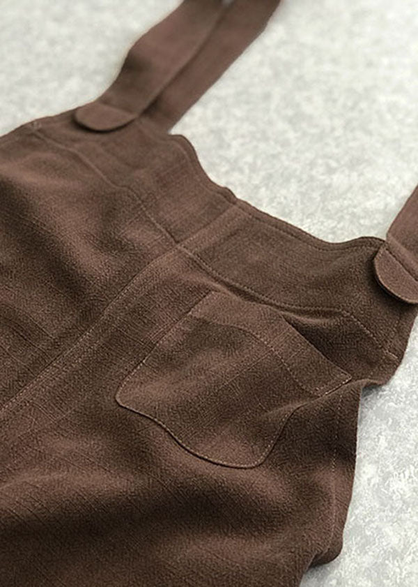 Chocolate Linen Jumpsuit Cute Cotton Overall dylinoshop