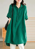 Jade Green Linen Women Casual Linen Shirt Dress GK-SDM210709