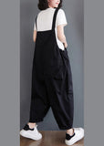 Plus Size Black Slash Neck Drawstring Button Pockets Jumpsuit Fall dylinoshop
