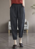 Plus Size Black Solid Pockets Linen Crop Pants Summer GK-CPTS220523