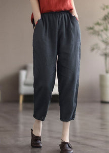 Plus Size Black Solid Pockets Linen Crop Pants Summer GK-CPTS220523