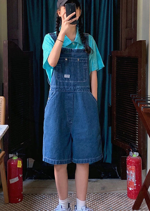 Plus Size Blue Original Design Cotton Denim Jumpsuit Shorts Summer dylinoshop