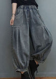 Plus Size Blue elastic waist Pockets denim Pants Spring FJ-LPTS211209