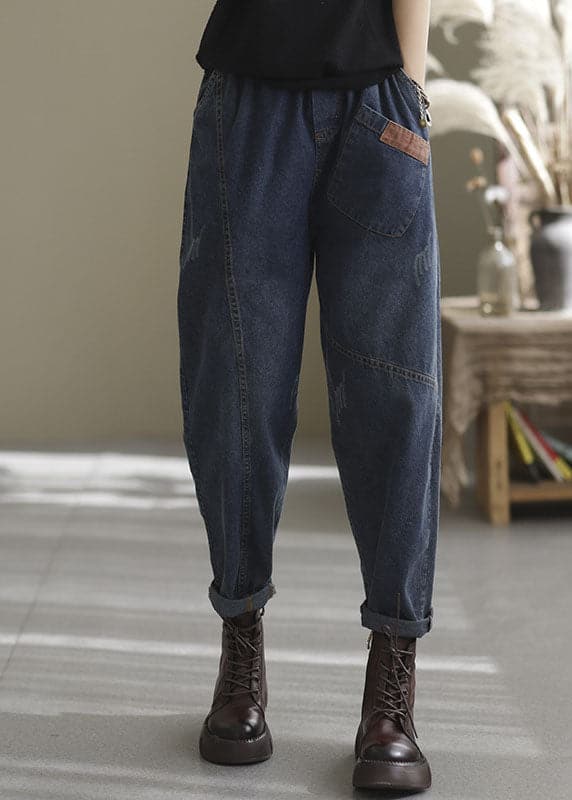 Plus Size Blue elastic waist pockets Cotton denim Pants Spring GK-LPTS220221