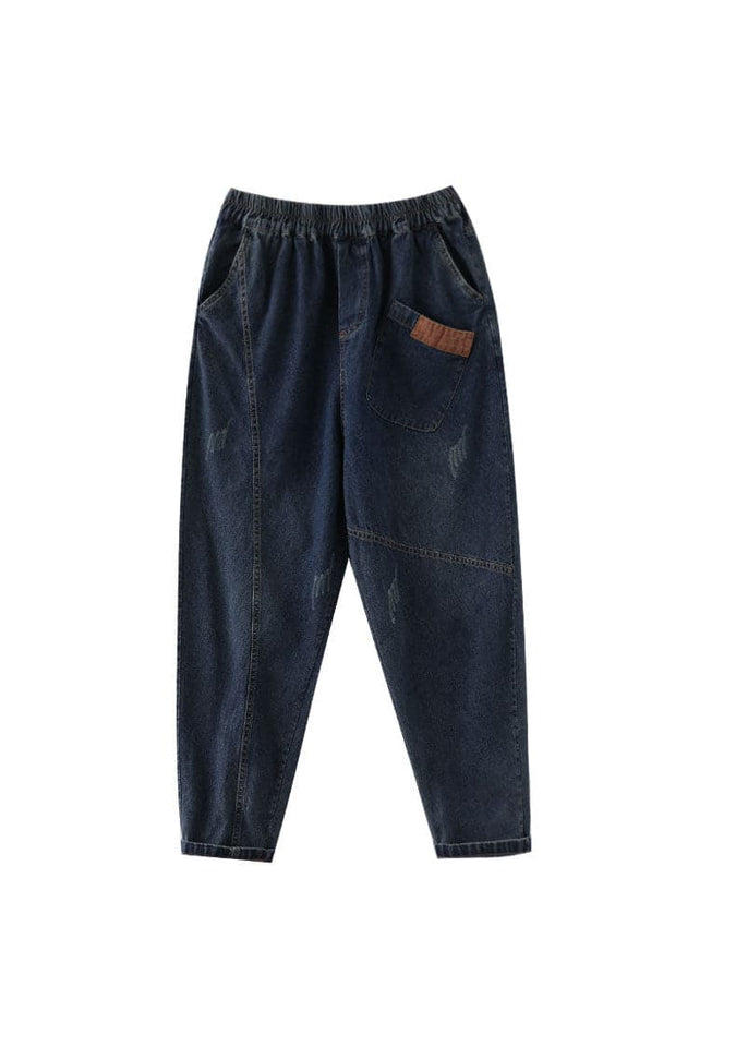 Plus Size Blue elastic waist pockets Cotton denim Pants Spring GK-LPTS220221