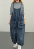 Plus Size Blue pockets Cotton denim Jumpsuit Spring dylinoshop