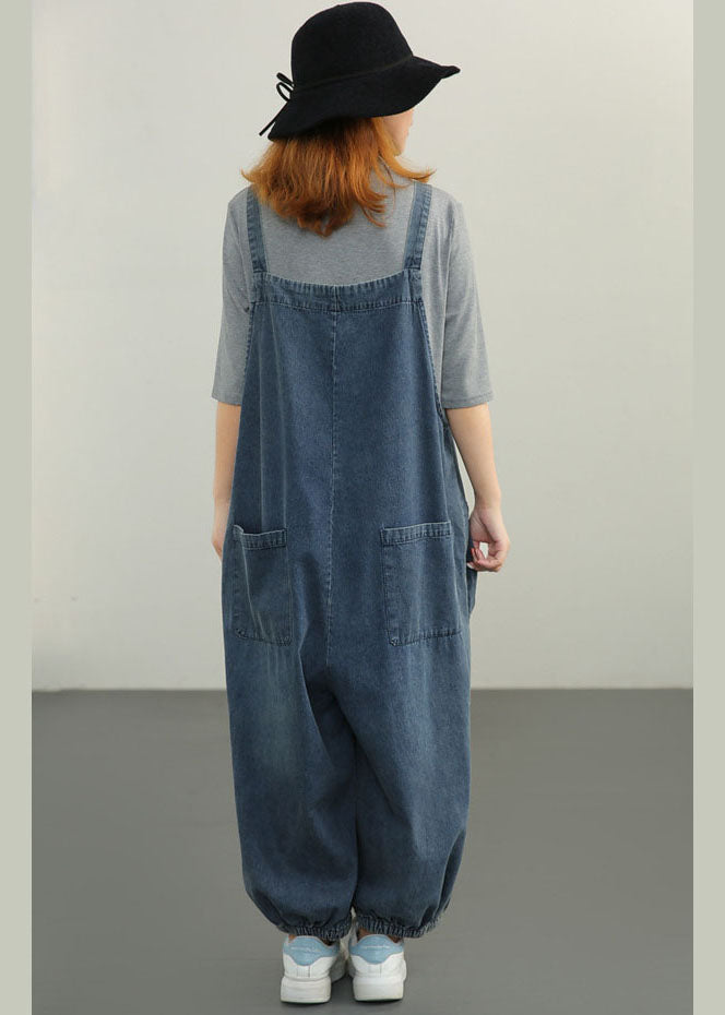 Plus Size Blue pockets Cotton denim Jumpsuit Spring dylinoshop