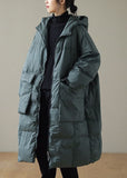 Plus Size Green hooded Zippered Pockets Winter Down Coat Long sleeve WT-WG-DJK210914