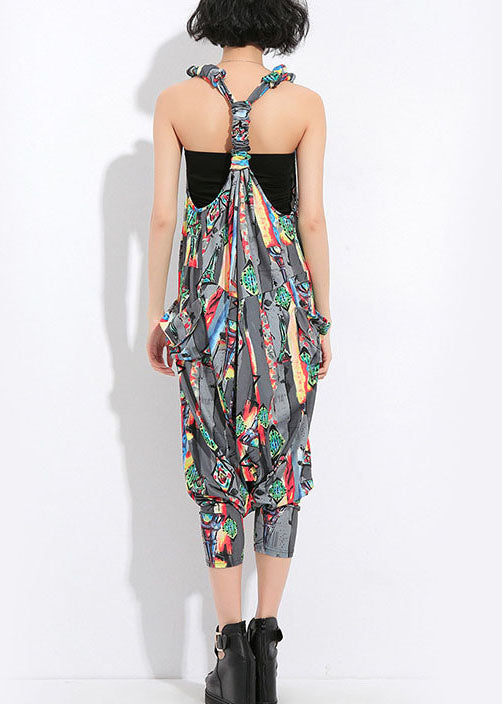 Plus Size Grey pockets Print Silk Jumpsuit Spring dylinoshop