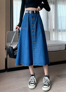 Plus Size Navy Elastic Waist Button Exra Large Hem Cotton Denim Skirt Summer nz-SKTS220524