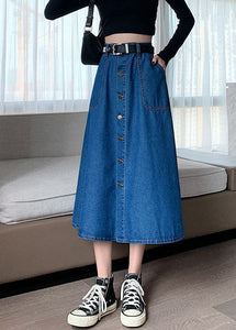 Plus Size Navy Elastic Waist Button Exra Large Hem Cotton Denim Skirt Summer nz-SKTS220524