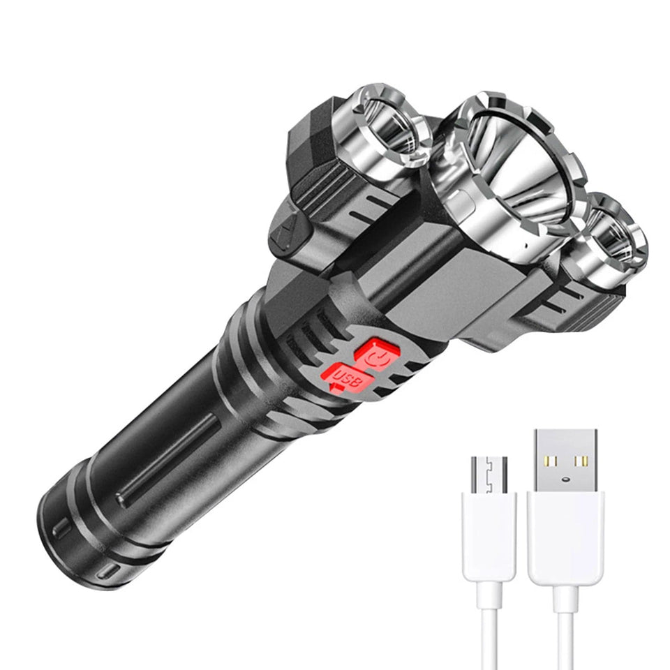 USB Rechargeable Three Head Flashlight dylinoshop