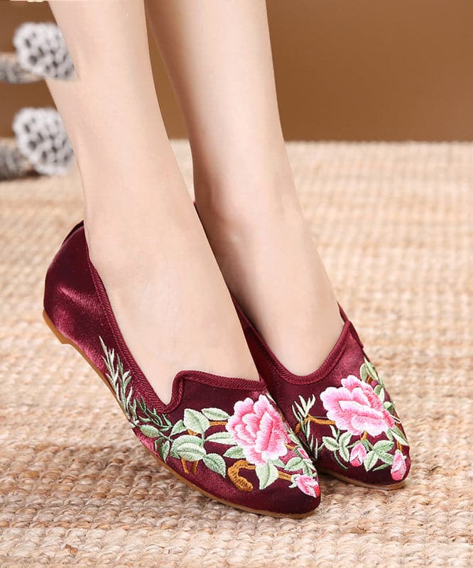 Purple Red Flats Velour Fabric Unique Embroideried Pointed Toe Flat Shoes BX-XZ-PDX20220401