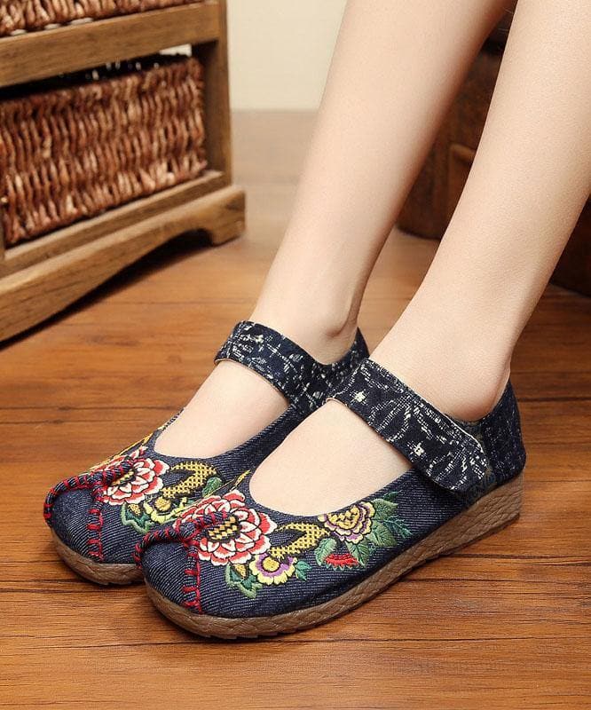 Red Cotton Embroideried Fabric Flat Shoes For Women Splicing Flats PDX210706