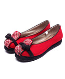 Red Cotton Fabric Flat Shoes For Women Embroideried Flat Feet Shoes SHOE-PDX220328
