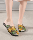 Green Cowhide Leather Hollow Out Slide Sandals For Women XZ-LT210622