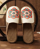 Red Embroideried Cotton Linen Fabric Slippers Shoes LT210630