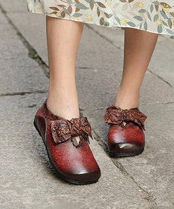 Red Flat Shoes Cowhide Leather Fashion Splicing Flat Shoes XZ-PDX210622