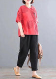 Red Patchwork Pockets Top And Crop Pants Two Piece Set Summer GK-TPIEC220419