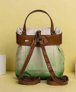 Retro Green Print Paitings Calf Leather Backpack Bag BGS211230