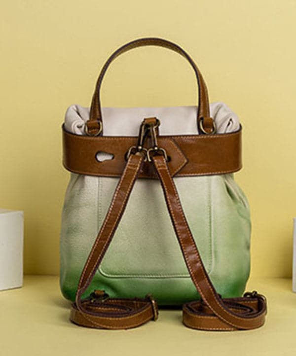 Retro Green Print Paitings Calf Leather Backpack Bag BGS211230