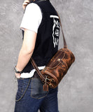 Retro Khaki Bucket Shape Paitings Calf Leather Messenger Bag ZP-BGS220816