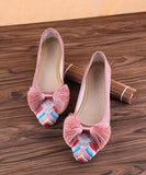 Retro Pink Embroideried Tassel Cotton Fabric Flat Shoes For Women SHOE-PDX220328