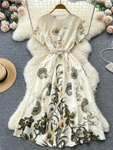 Women Runway French Slim Floral Vintage Elegant Casual Dress dylinoshop