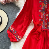 Woman Embroidery Elegant Ethnic Boho Dress dylinoshop