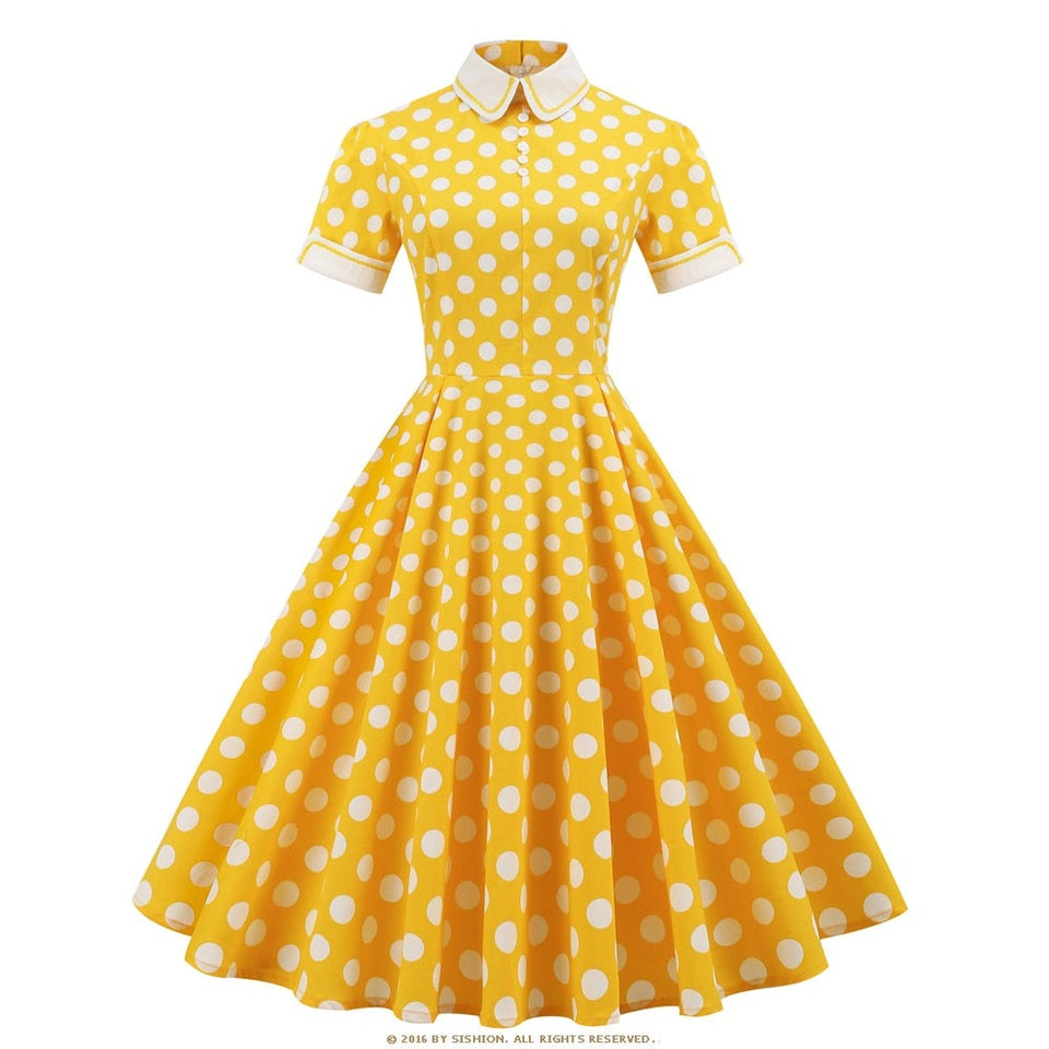 Women Retro Vintage Rockabilly Polka Dots A Line Swing Dresses dylinoshop