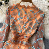 Women Embroidery Mesh Slim A Line Splice Chic Dress dylinoshop