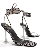 Sexy Leopard Print Lace Up Clear Stiletto Heels Peep Toe Sandals For Women GW-GGX22061501