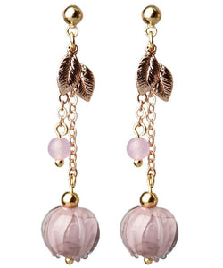 Simple Pink Coloured glaze Leaf Metal Drop Earrings Jew-EAR220805