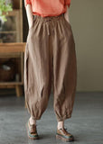 Simple Yellow Retro High Waist Pockets Summer Pants Linen GK-LPTS210721