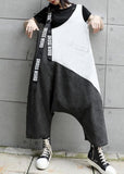 Strap  retro black gray patchwork overalls casual pants jeans women AT-JPTS190717