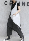 Strap  retro black gray patchwork overalls casual pants jeans women AT-JPTS190717