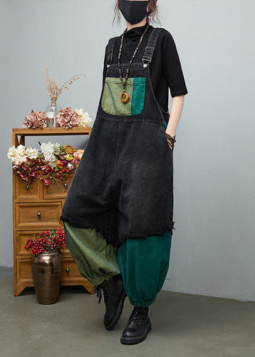 Streetwear Black Asymmetrical Pocket Cotton denim Jumpsuit Spring dylinoshop