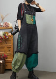 Streetwear Black Asymmetrical Pocket Cotton denim Jumpsuit Spring YLHC-JPTS220310